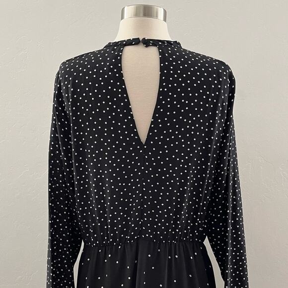 Warehouse UK Polka Dot Dress Women's Size 12 Black Cut-Out Long Sleeve Stretch - Picture 12 of 12
